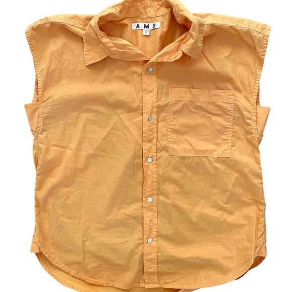 AMO Ruth Sleeveless Button Up Shirt Size Small Tangerine Orange Cotton - Picture 2 of 5